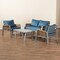Baxton Studio Nicholson Modern Blue Fabric and Grey Metal with Brown Rattan 4-PC Outdoor Patio Lounge Set 183-11756-Zoro - alternate 3